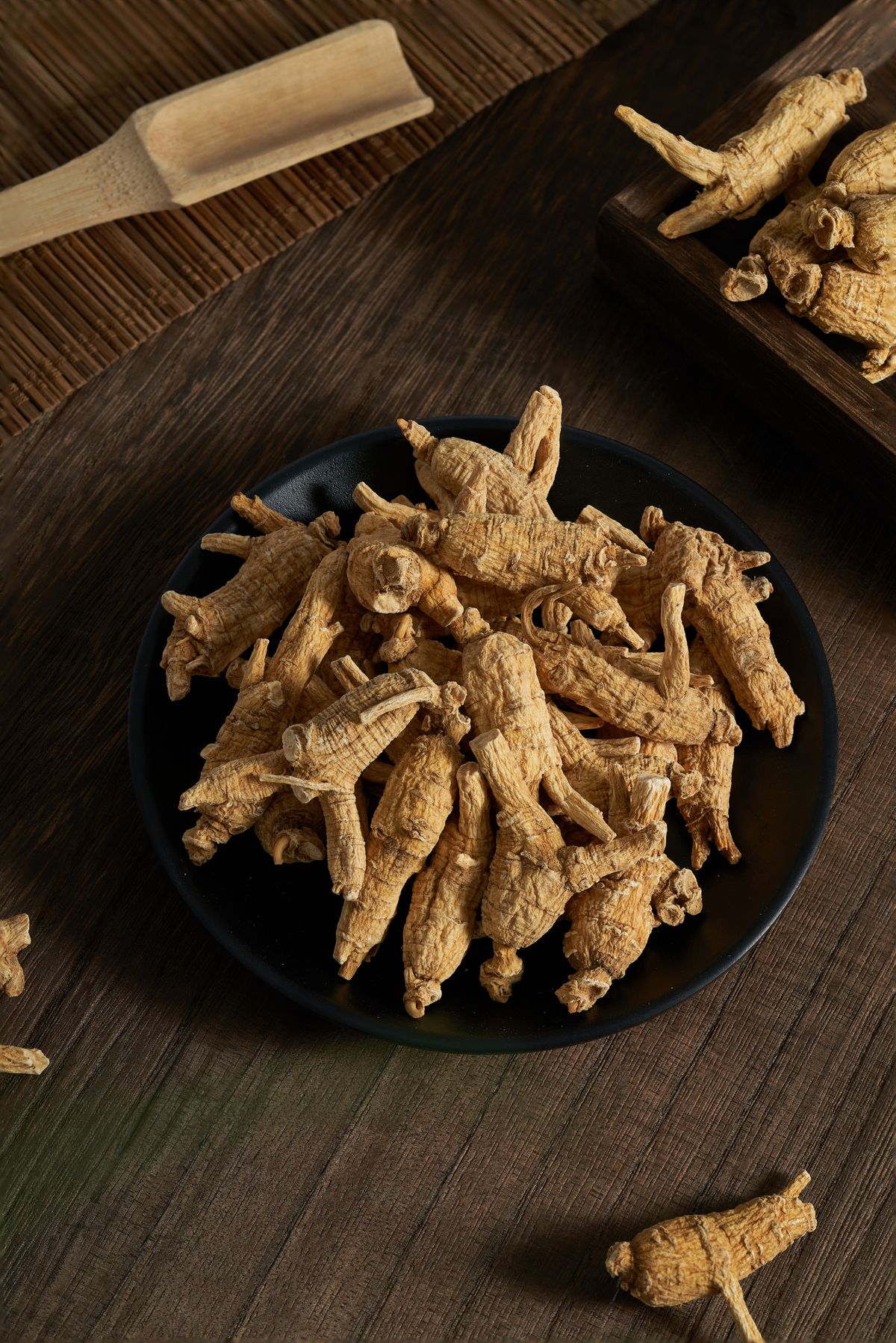 Dried codonopsis dang shen roots, a sweet Chinese qi tonic
