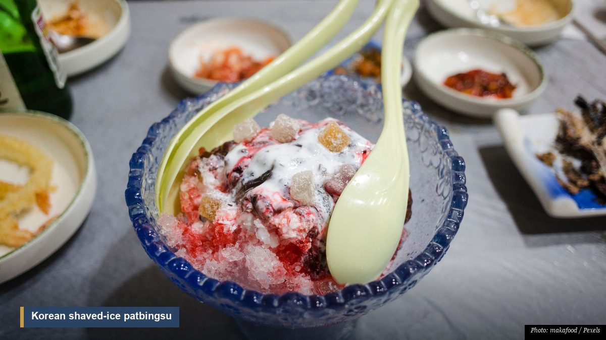 Korean patbingsu shaved ice with sweet red bean a summer cooling dessert