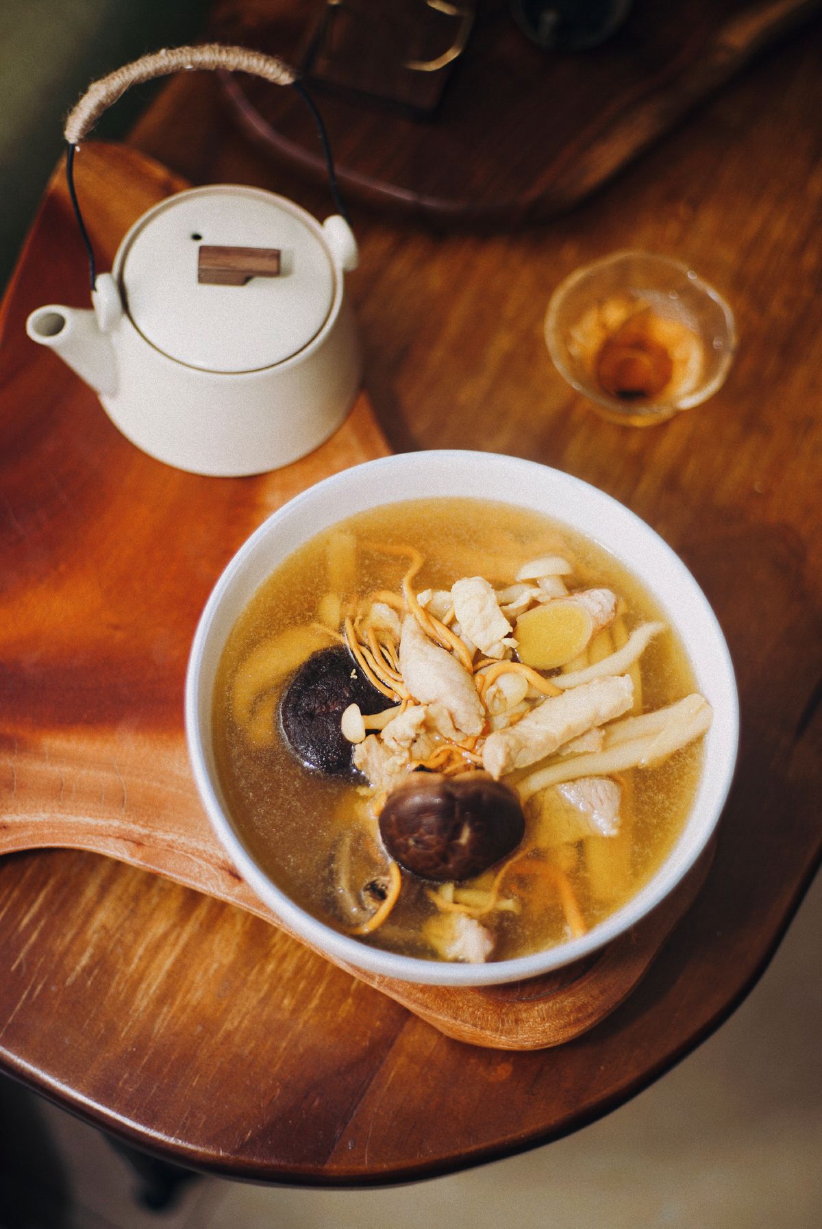 Dried cordyceps and other tonic ingredients in a nourishing broth