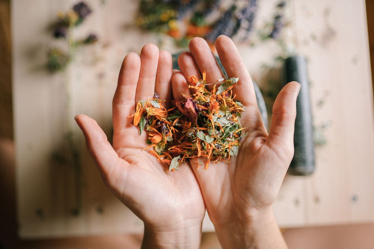 Dried cordyceps and tonic herbs displayed for sale, sold by weight