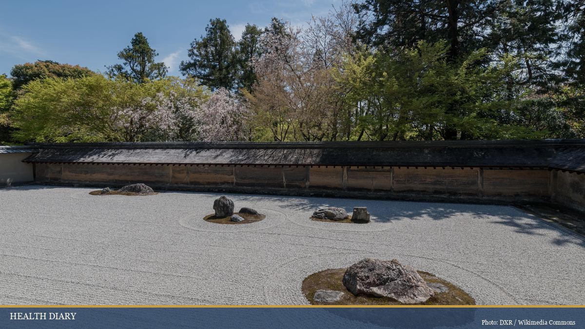 Ryoan-ji Zen garden of raked sand and stones in Kyoto Japan