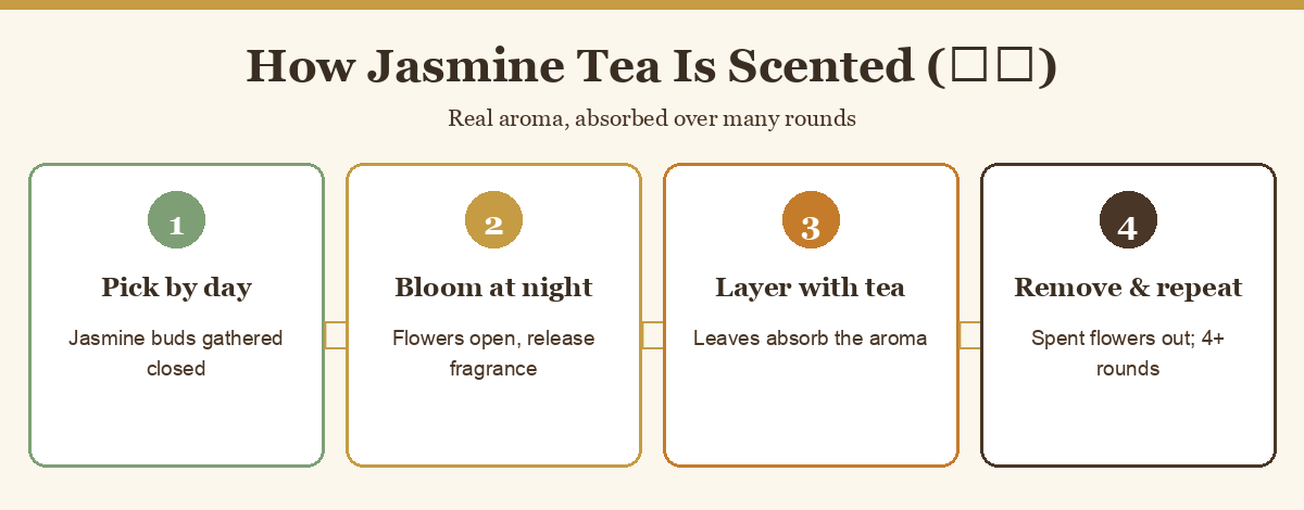 Diagram of the jasmine tea scenting process over multiple rounds