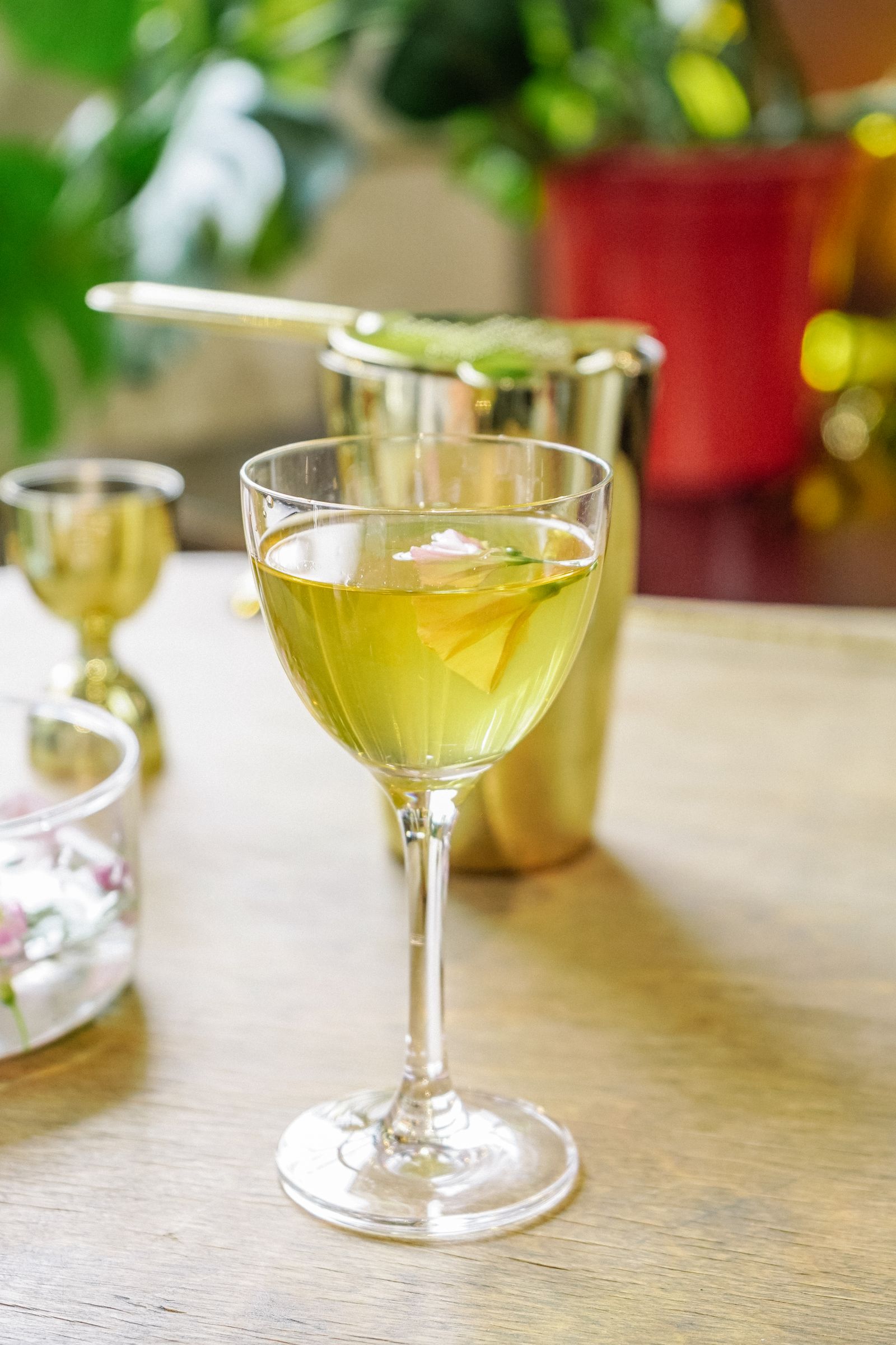 A glass of pale, delicately brewed white tea